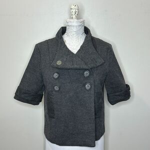 Susana Monaco Wool Double Breasted Cropped Coat Knitted Short Sleeves Small NWOT